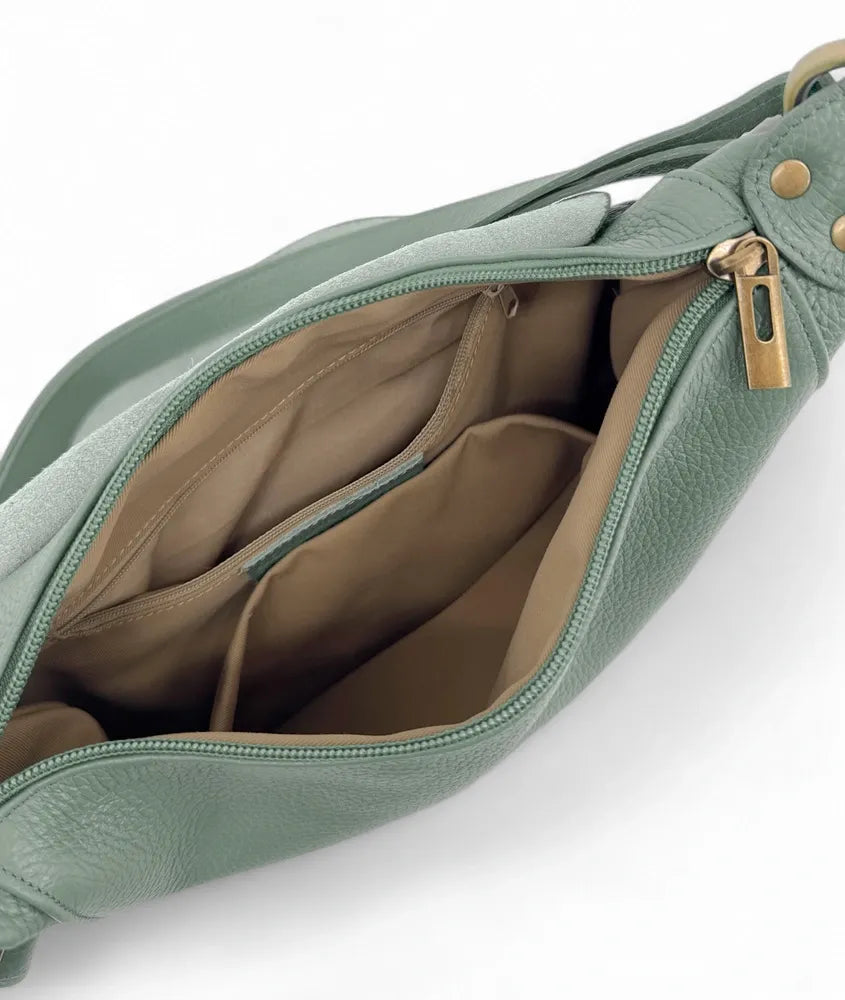 Sac bandoulière en cuir italien LITTLE CITIZEN Vert pastel