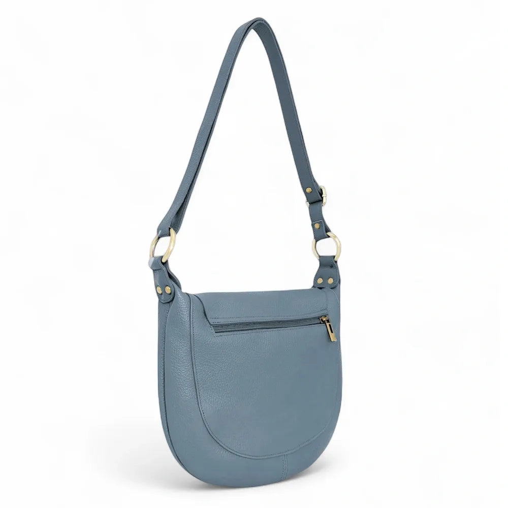 Sac bandoulière en cuir italien LITTLE CITIZEN Bleu glacier