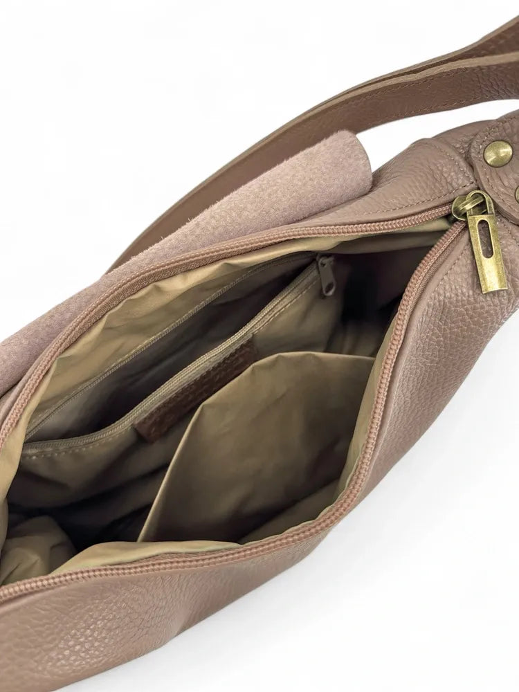 Sac bandoulière en cuir italien LITTLE CITIZEN Taupe foncé