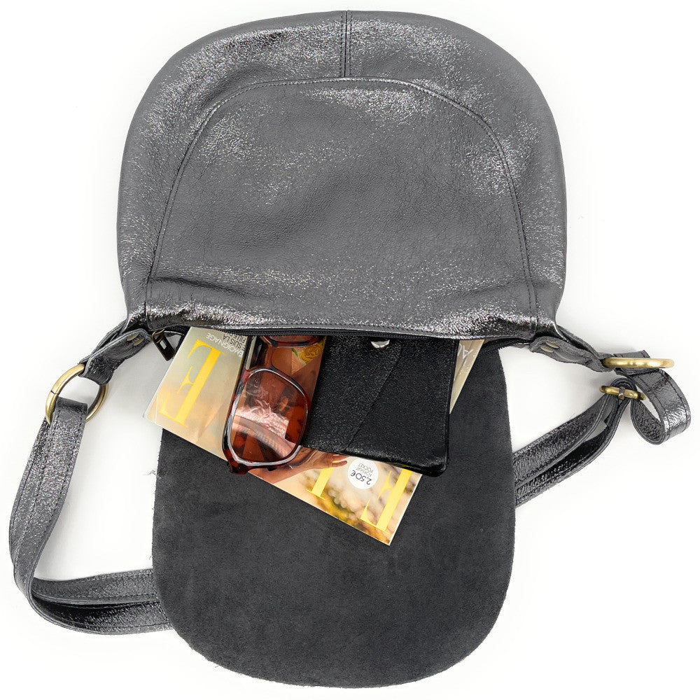 Sac bandoulière en cuir italien LITTLE CITIZEN Argent foncé