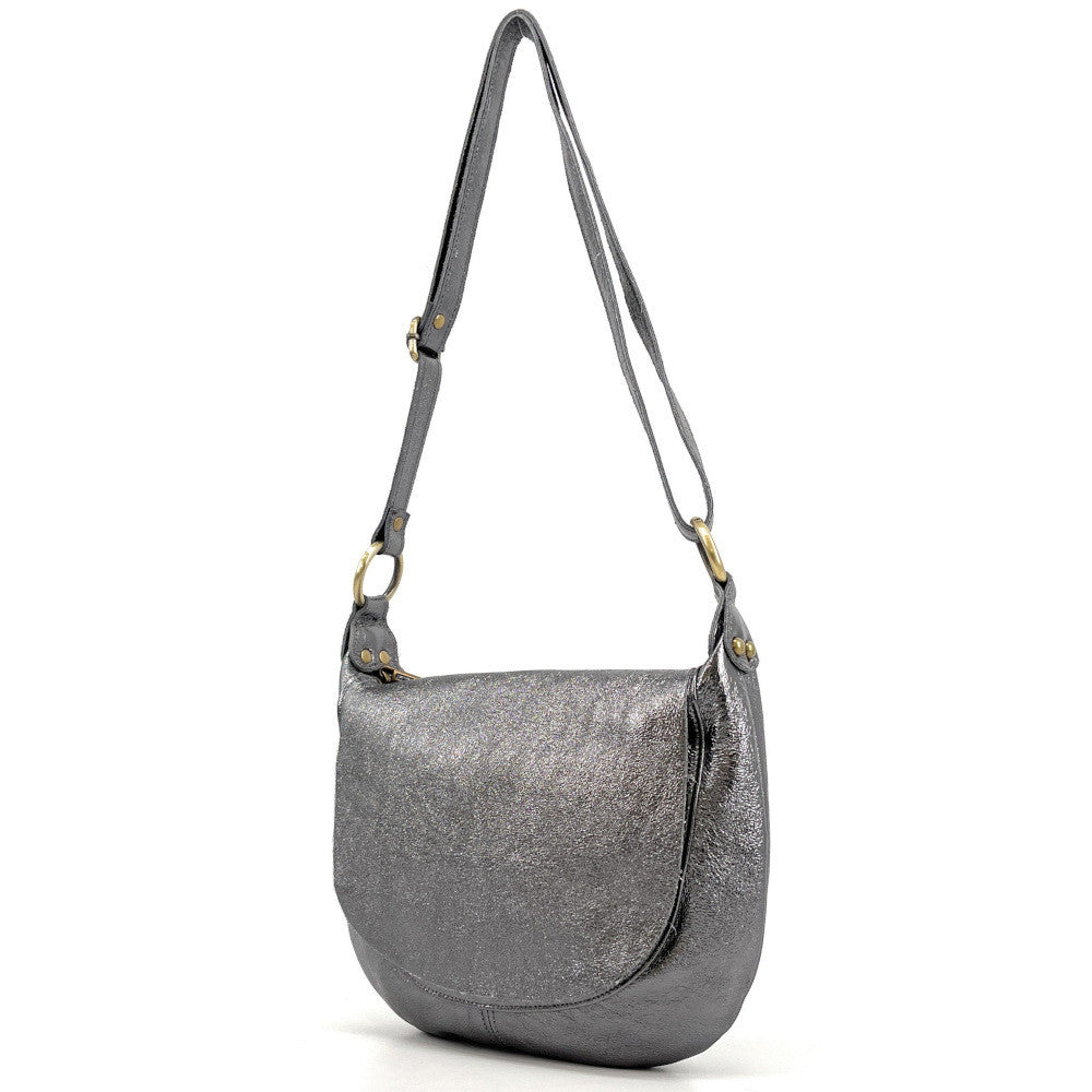 Sac bandoulière en cuir italien LITTLE CITIZEN Argent foncé