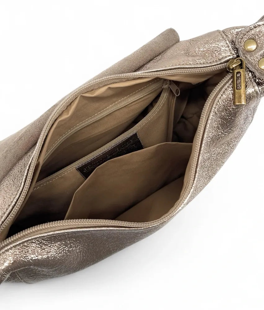 Sac bandoulière en cuir italien LITTLE CITIZEN Champagne irisé