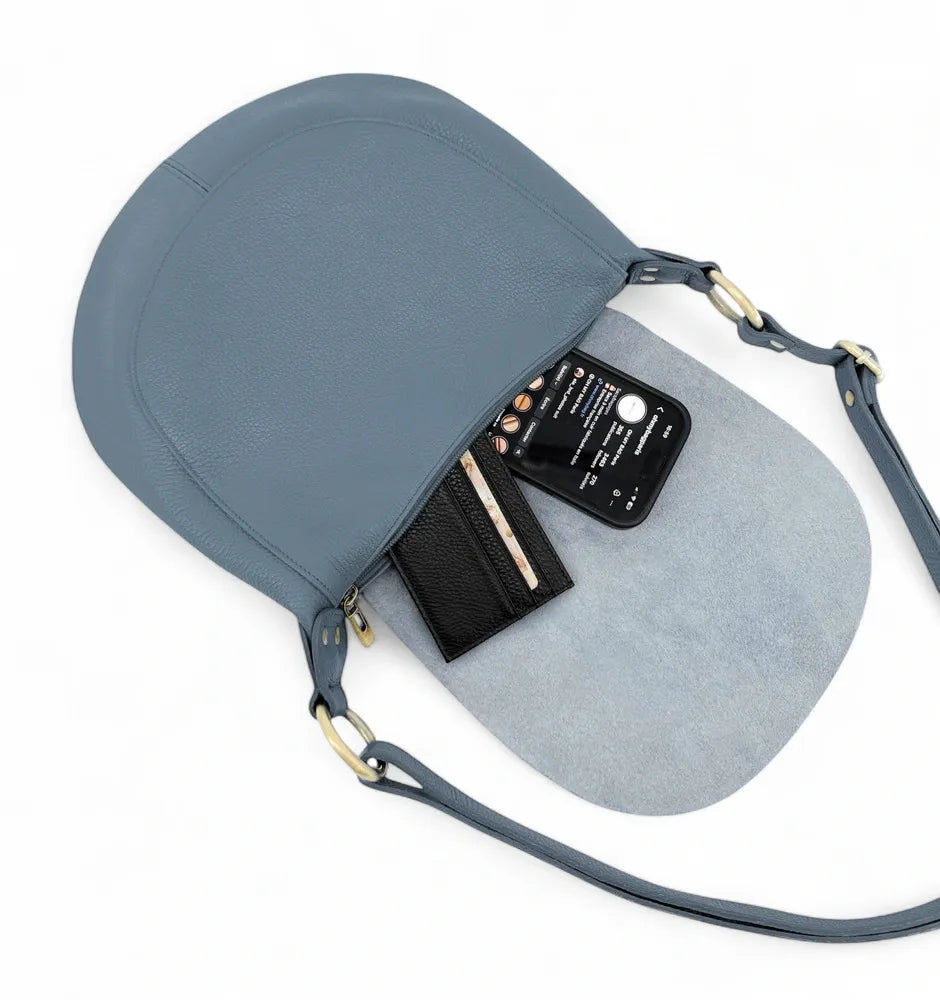 Sac bandoulière en cuir italien LITTLE CITIZEN Bleu glacier