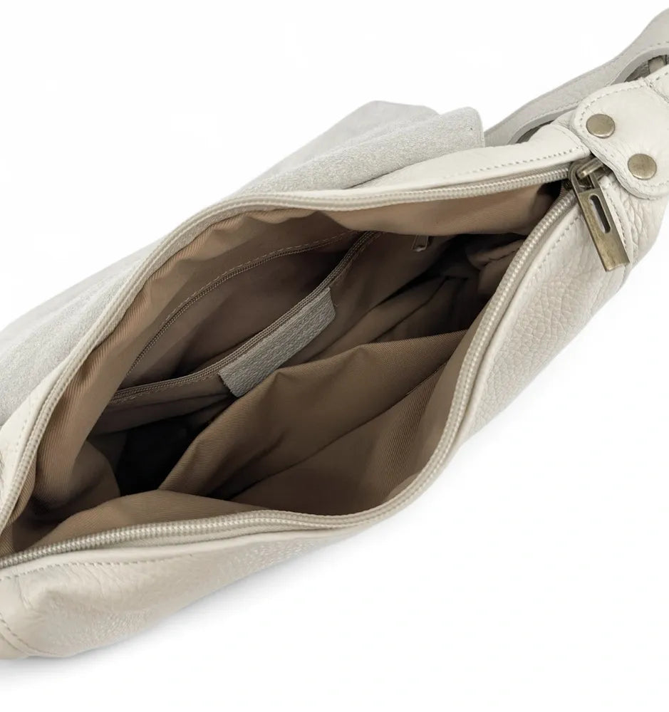Sac bandoulière en cuir italien LITTLE CITIZEN Beige crème