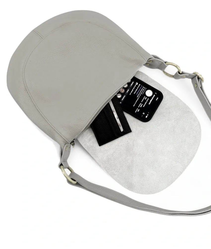 Sac bandoulière en cuir italien LITTLE CITIZEN Gris clair