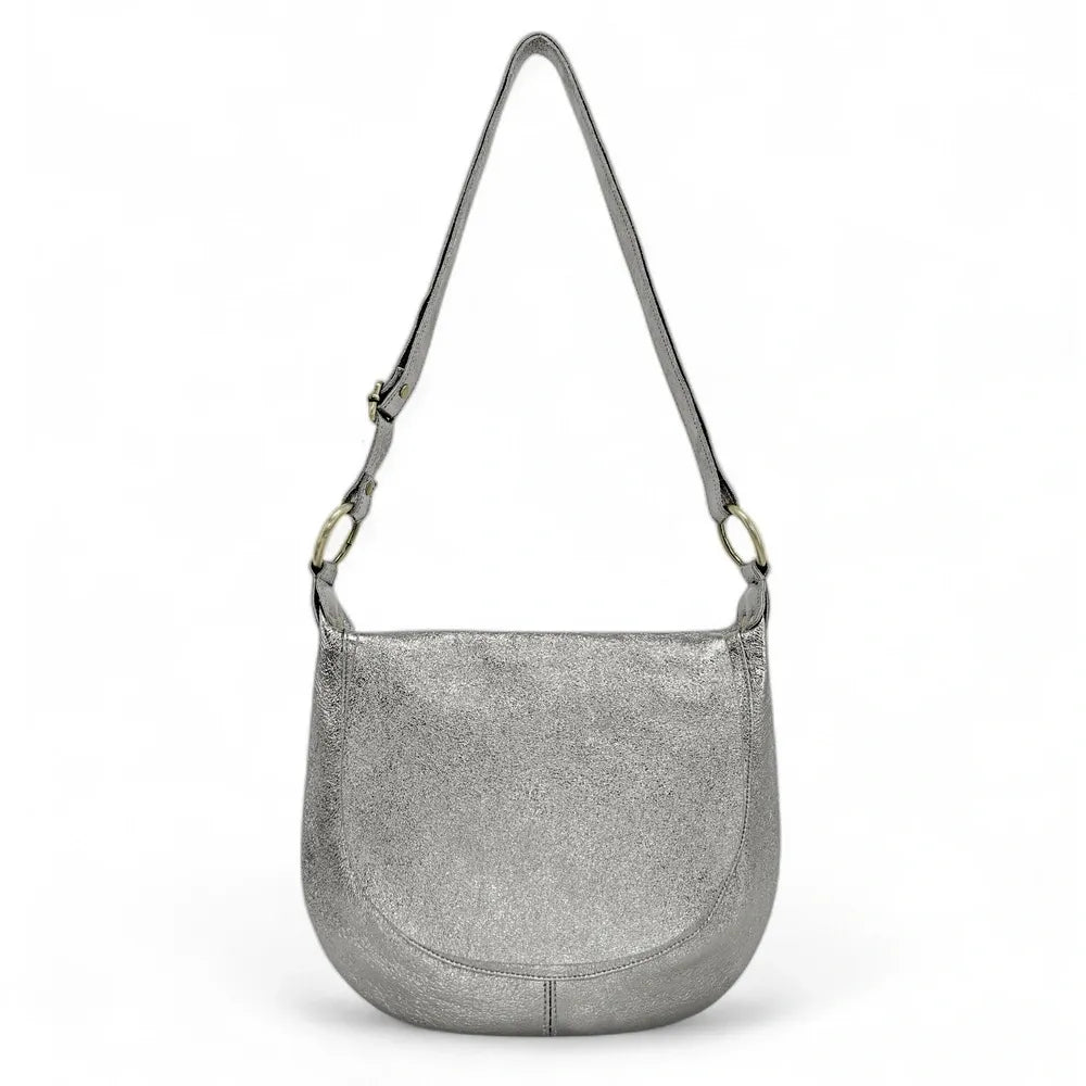 Sac bandoulière en cuir italien LITTLE CITIZEN Argent moyen