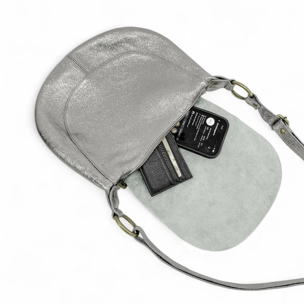Sac bandoulière en cuir italien LITTLE CITIZEN Argent moyen