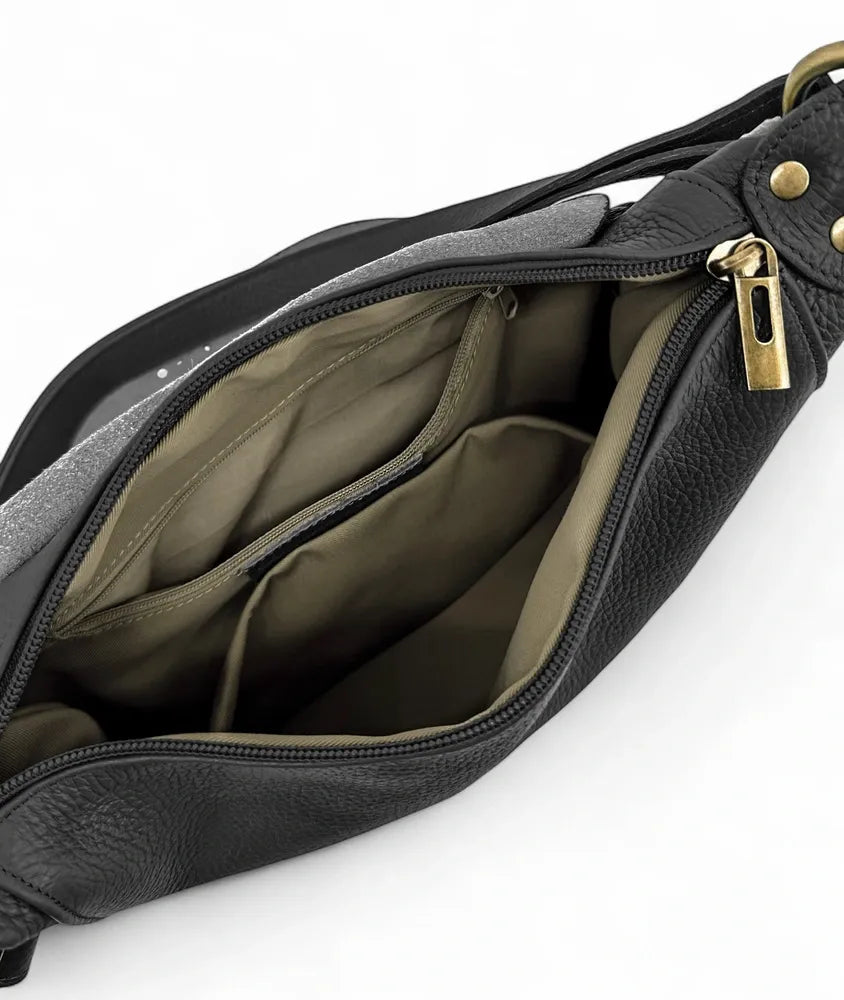 Sac bandoulière en cuir italien LITTLE CITIZEN Noir