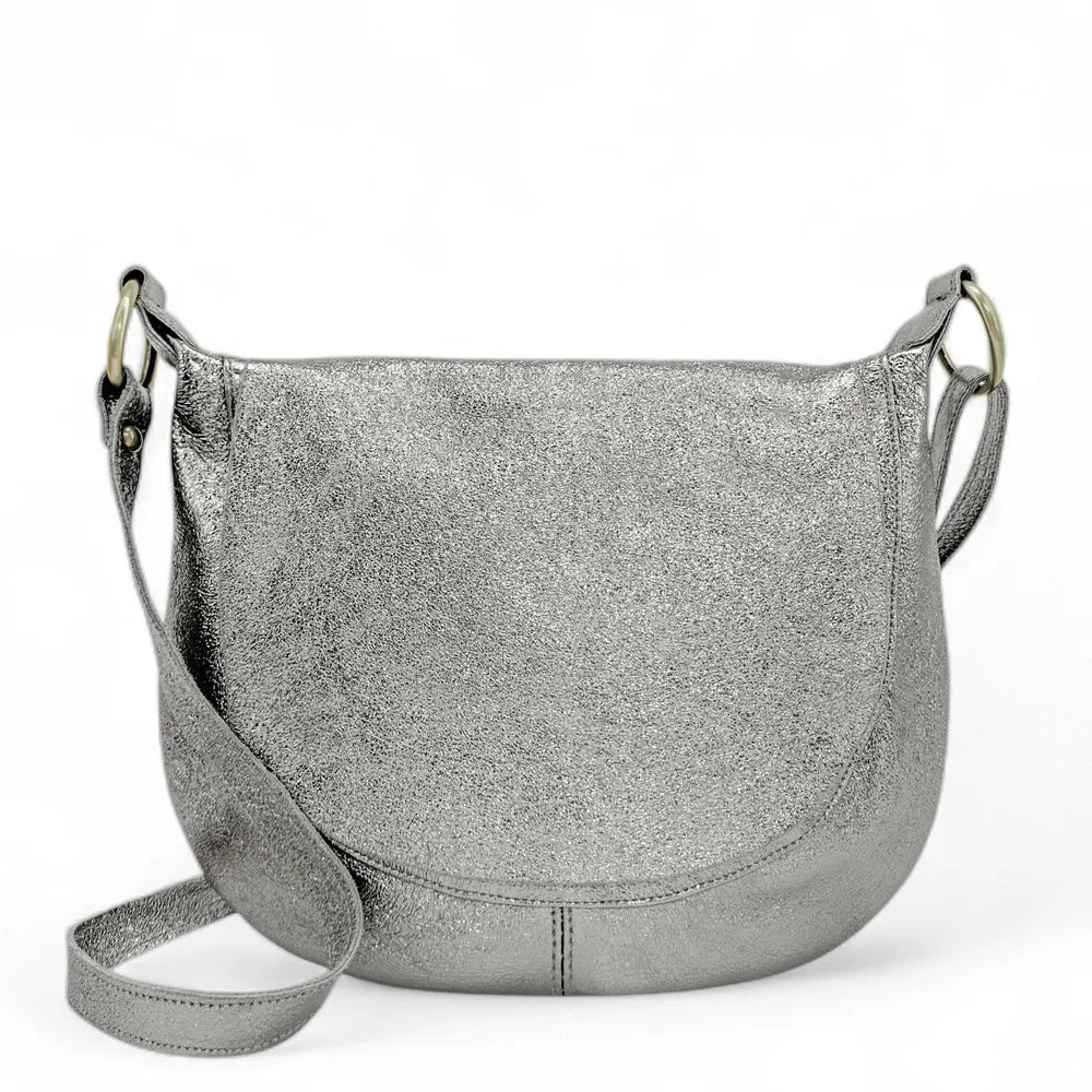 Sac bandoulière en cuir italien LITTLE CITIZEN Argent moyen