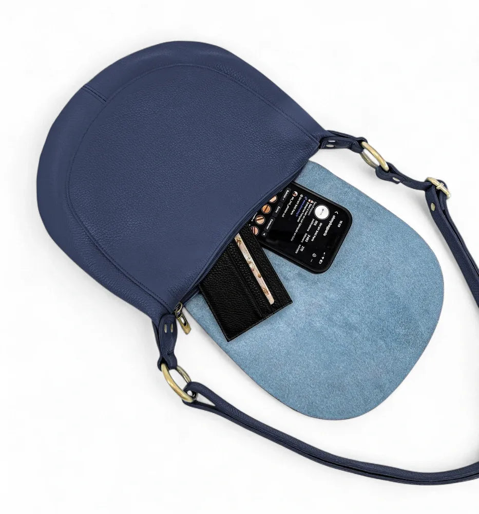 Sac bandoulière en cuir italien LITTLE CITIZEN Bleu marine