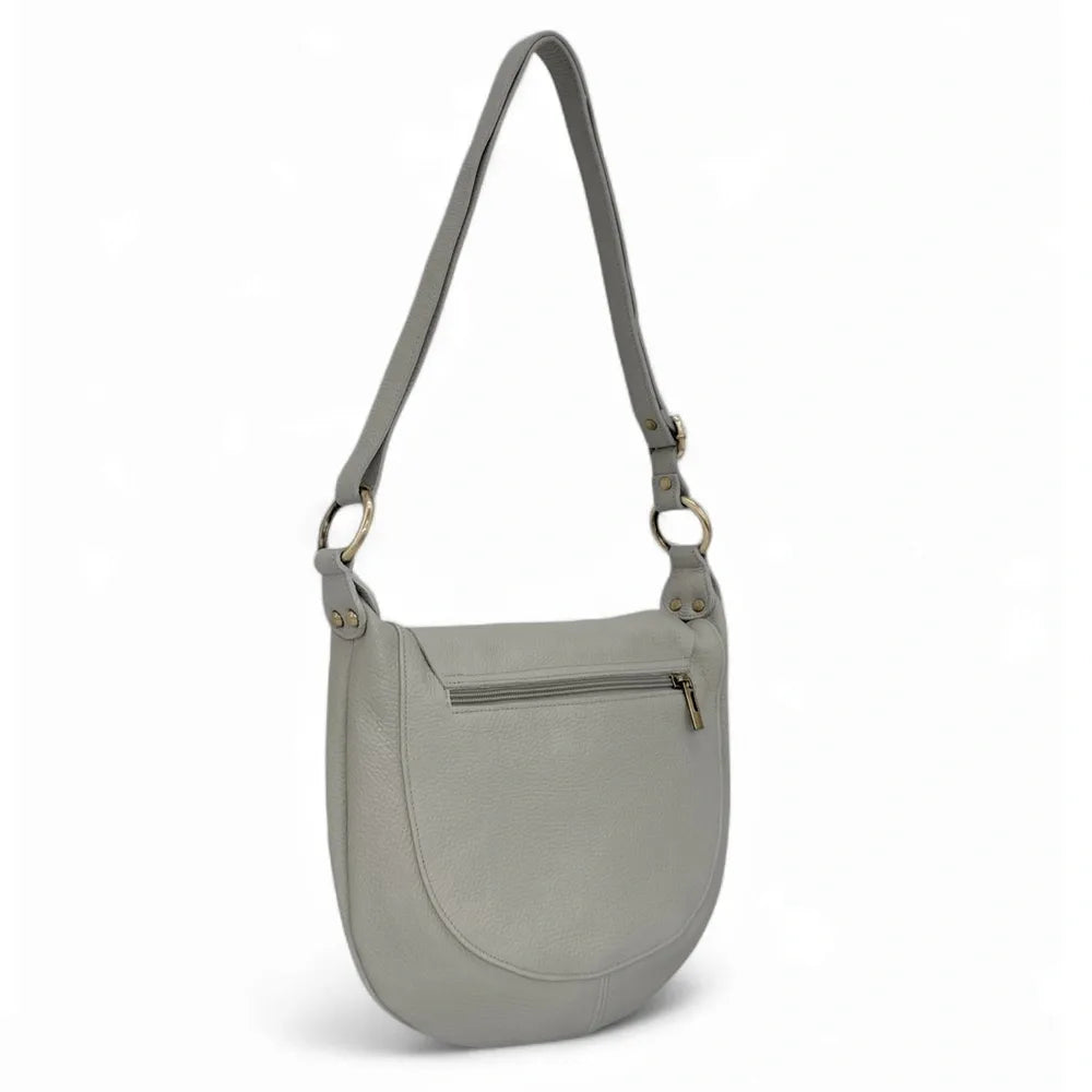 Sac bandoulière en cuir italien LITTLE CITIZEN Gris clair