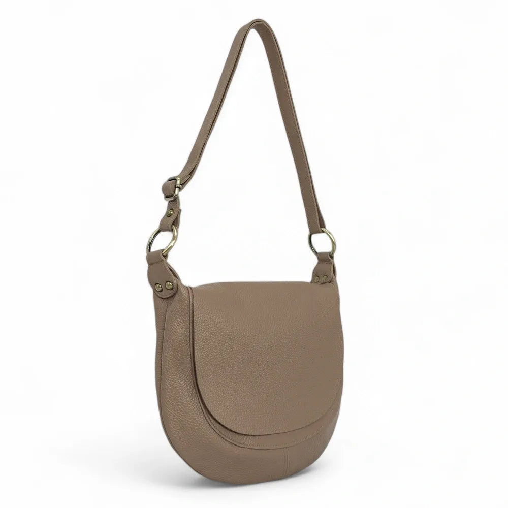 Sac bandoulière en cuir italien LITTLE CITIZEN Taupe foncé