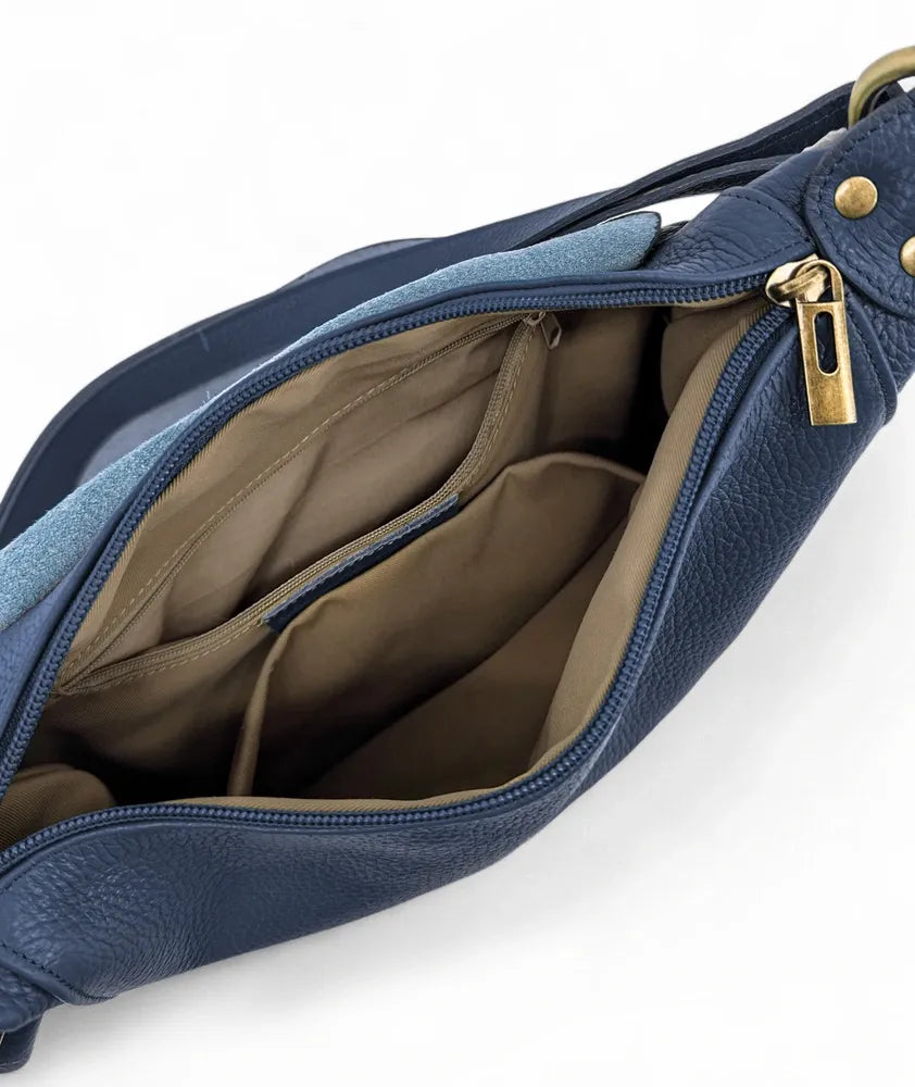 Sac bandoulière en cuir italien LITTLE CITIZEN Bleu marine