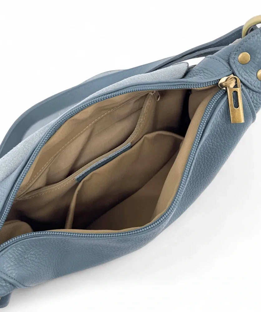 Sac bandoulière en cuir italien LITTLE CITIZEN Bleu glacier