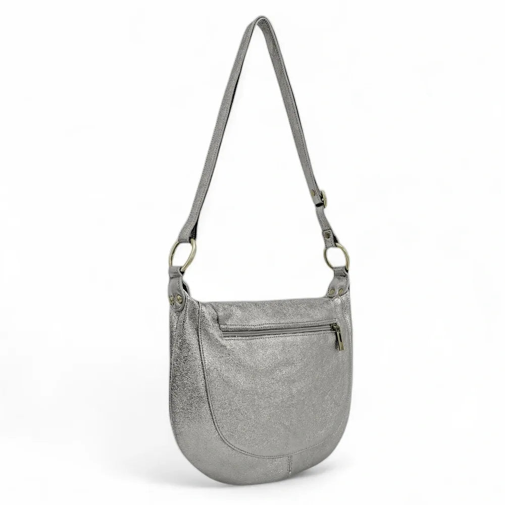 Sac bandoulière en cuir italien LITTLE CITIZEN Argent moyen