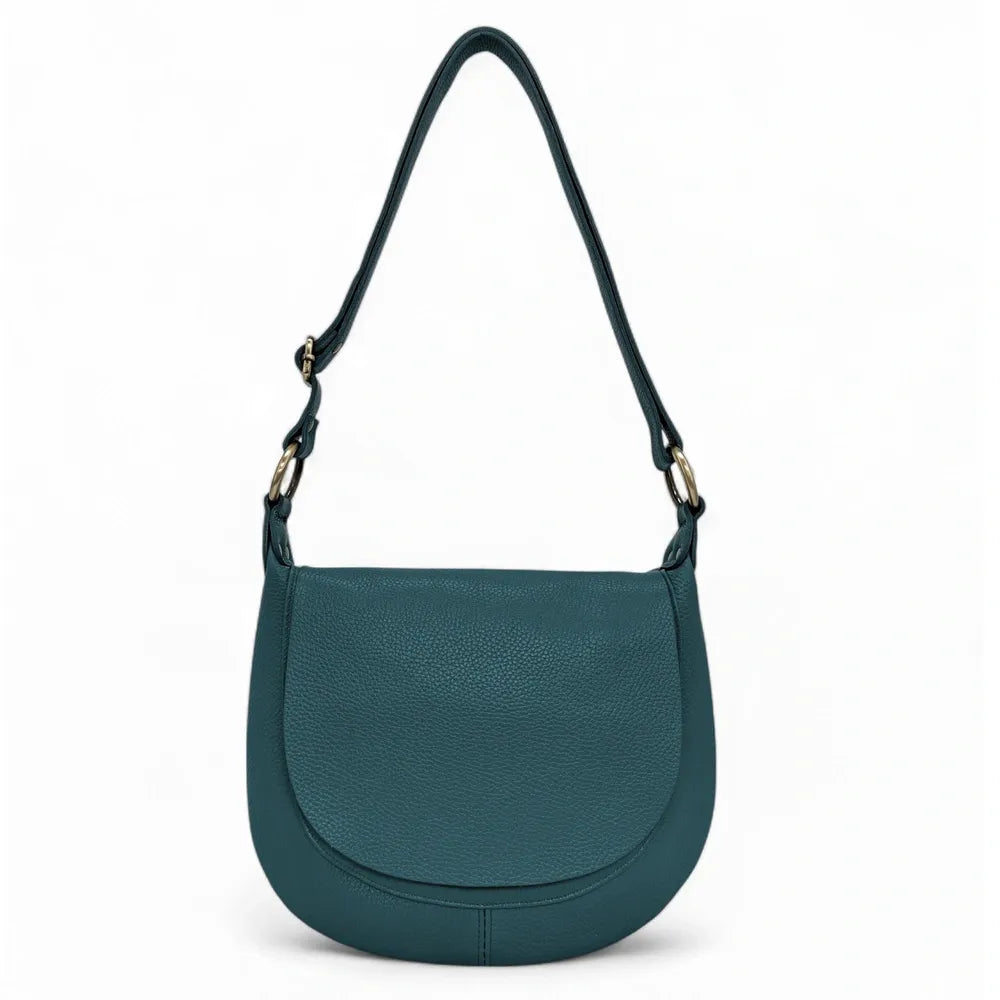 Sac bandoulière en cuir italien LITTLE CITIZEN Bleu vert canard