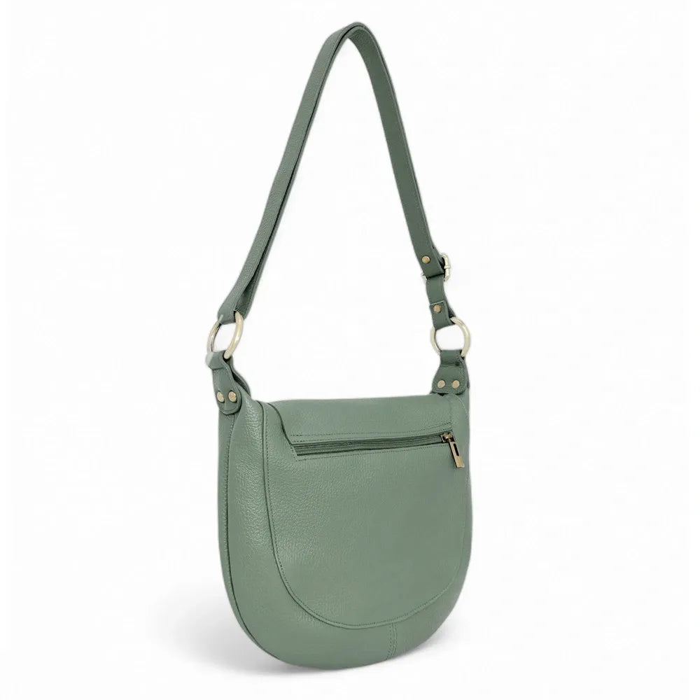 Sac bandoulière en cuir italien LITTLE CITIZEN Vert pastel