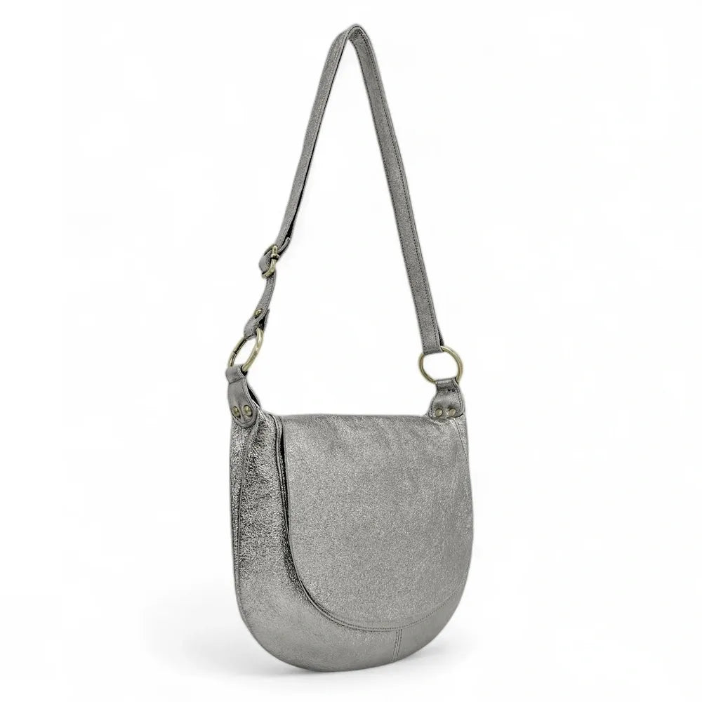 Sac bandoulière en cuir italien LITTLE CITIZEN Argent moyen