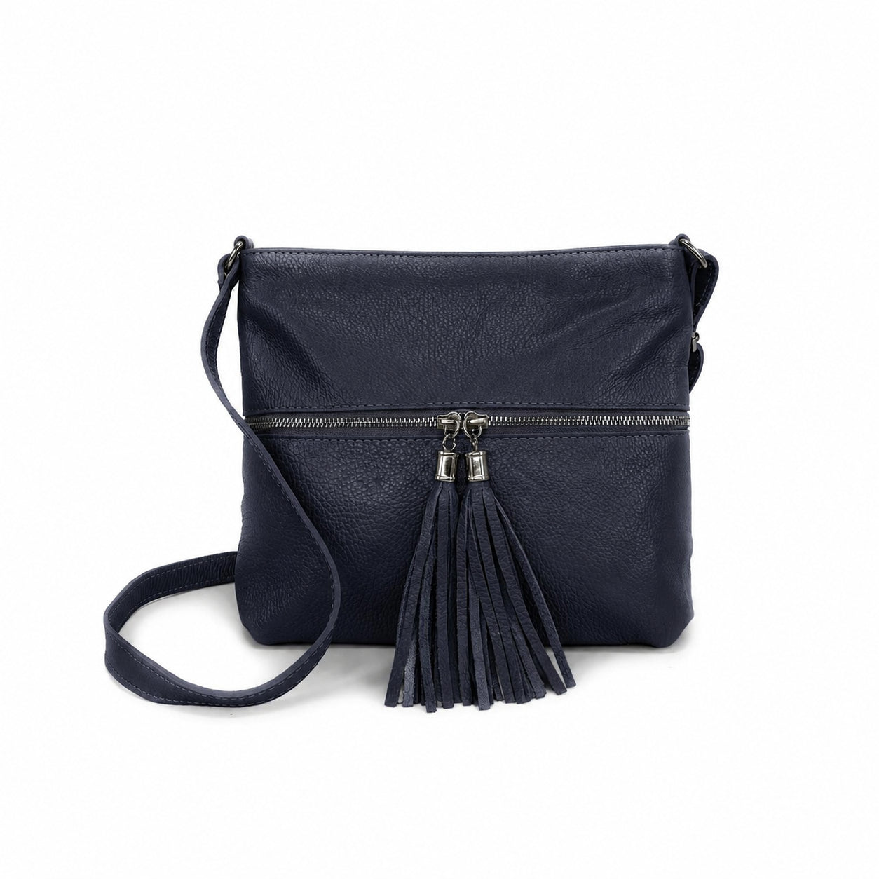 Grained leather shoulder bag LONDON Navy blue