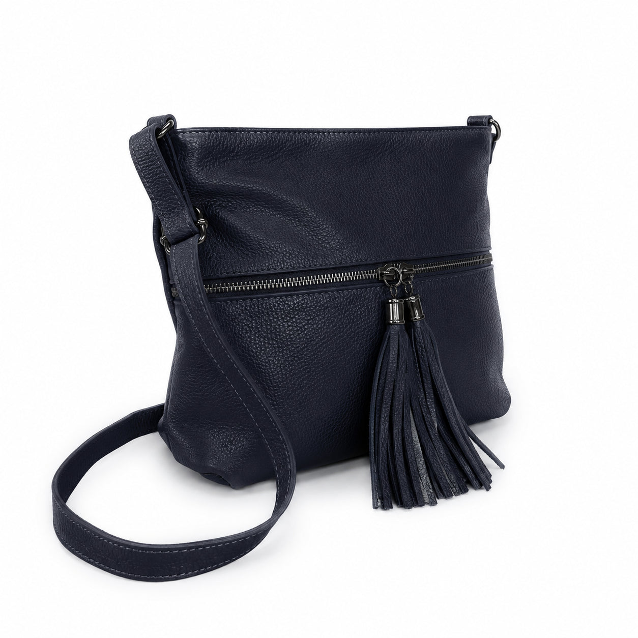 Grained leather shoulder bag LONDON Navy blue