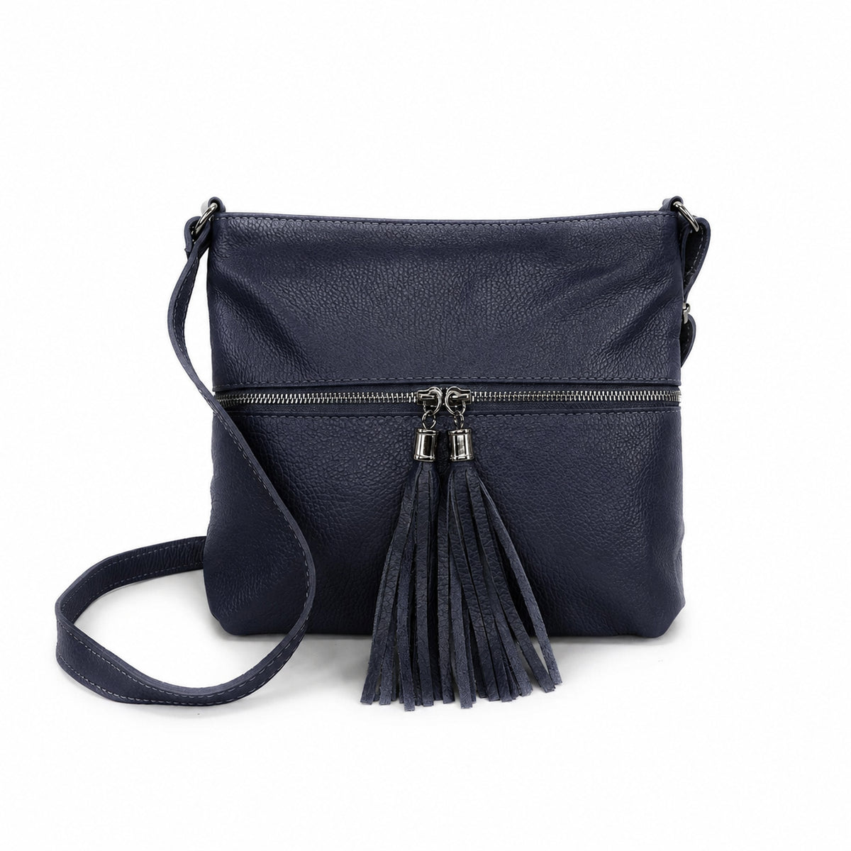 Umhängetasche aus genarbtem Leder LONDON Marineblau