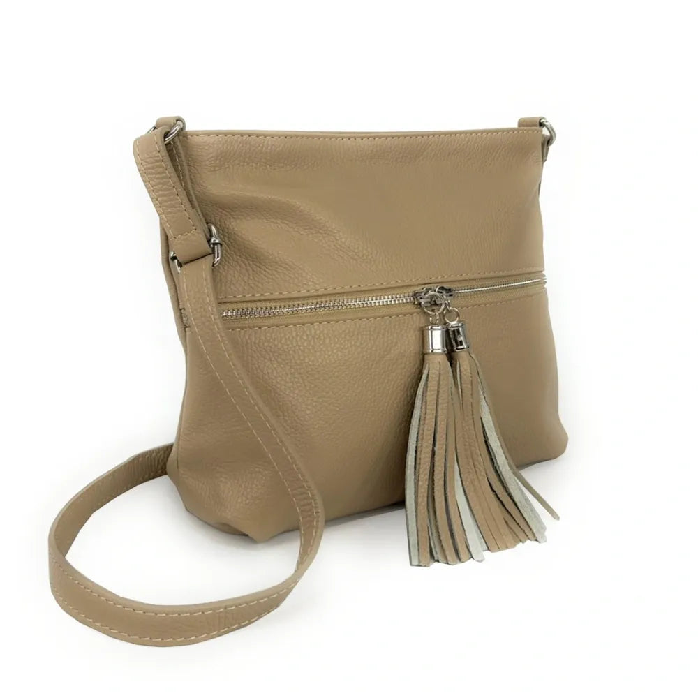 Sac bandoulière en cuir grainé LONDON Taupe