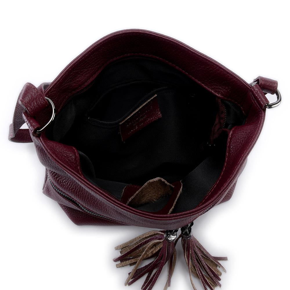 Sac bandoulière en cuir grainé LONDON Prune
