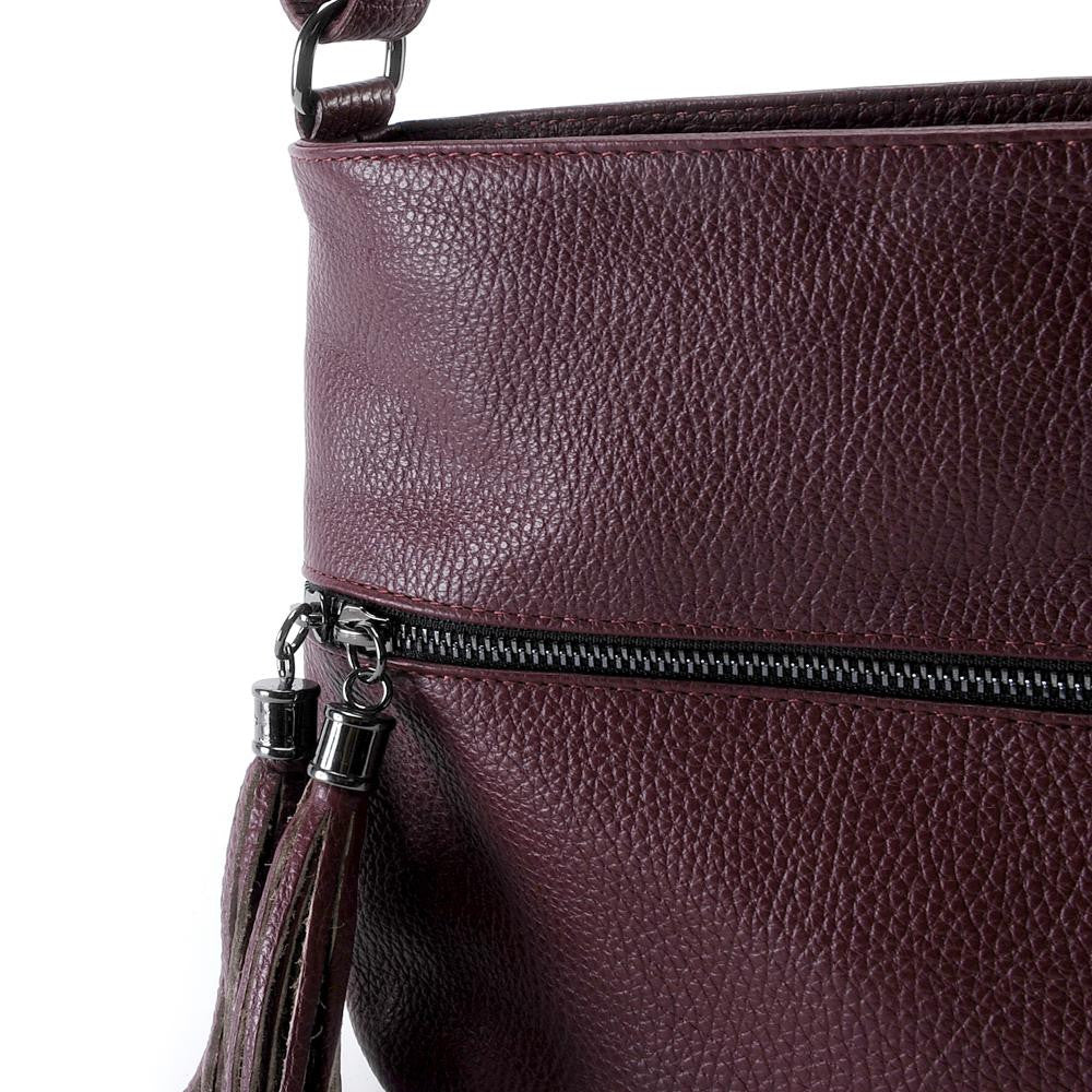 Sac bandoulière en cuir grainé LONDON Prune
