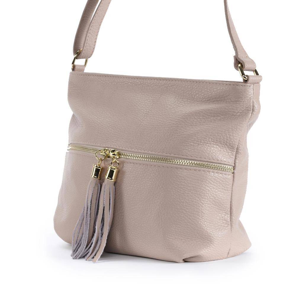 Sac bandoulière en cuir grainé LONDON Rose nude
