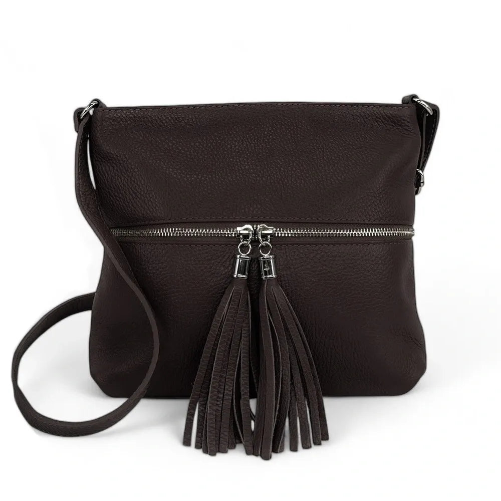 Sac bandoulière en cuir grainé LONDON Chocolat