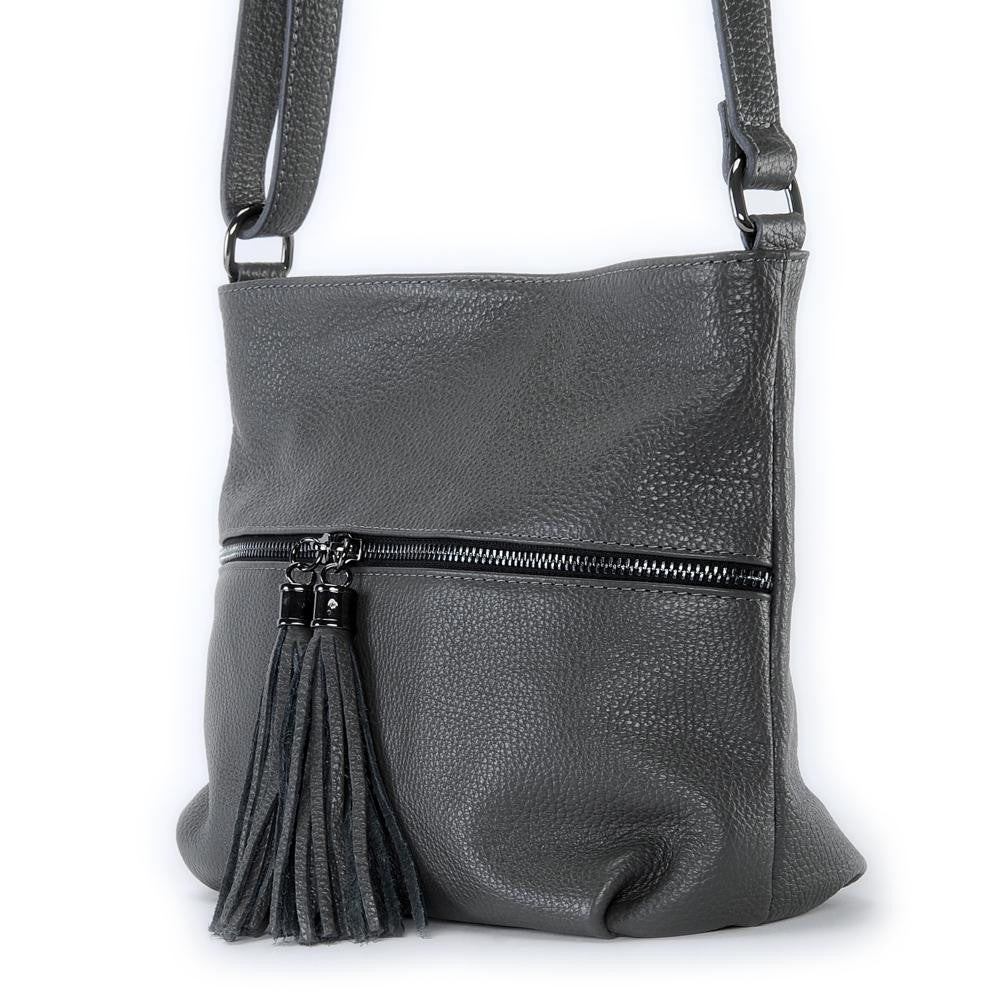 Sac bandoulière en cuir grainé LONDON Gris foncé
