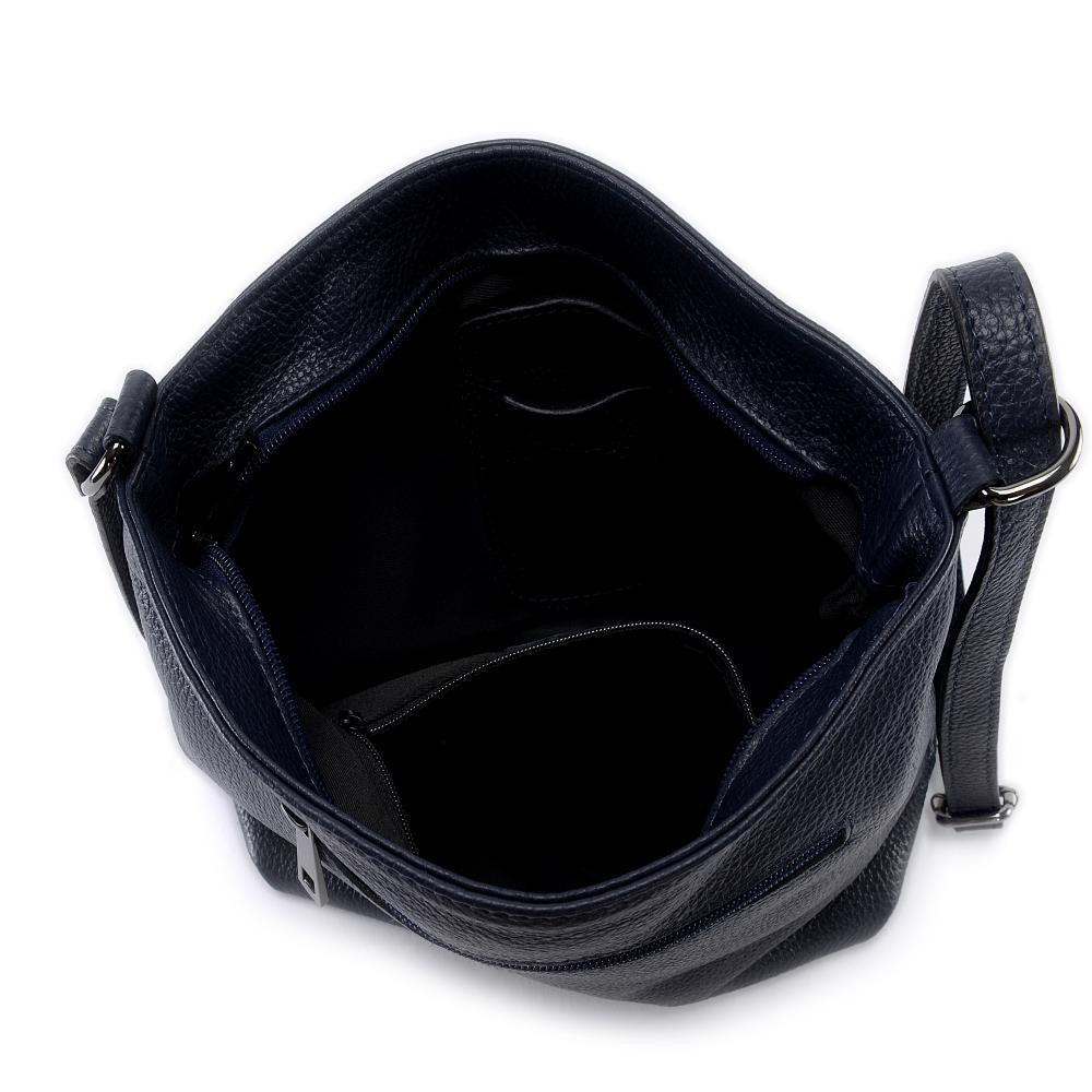 Sac bandoulière en cuir grainé LONDON Bleu marine