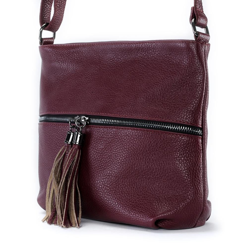 Sac bandoulière en cuir grainé LONDON Prune