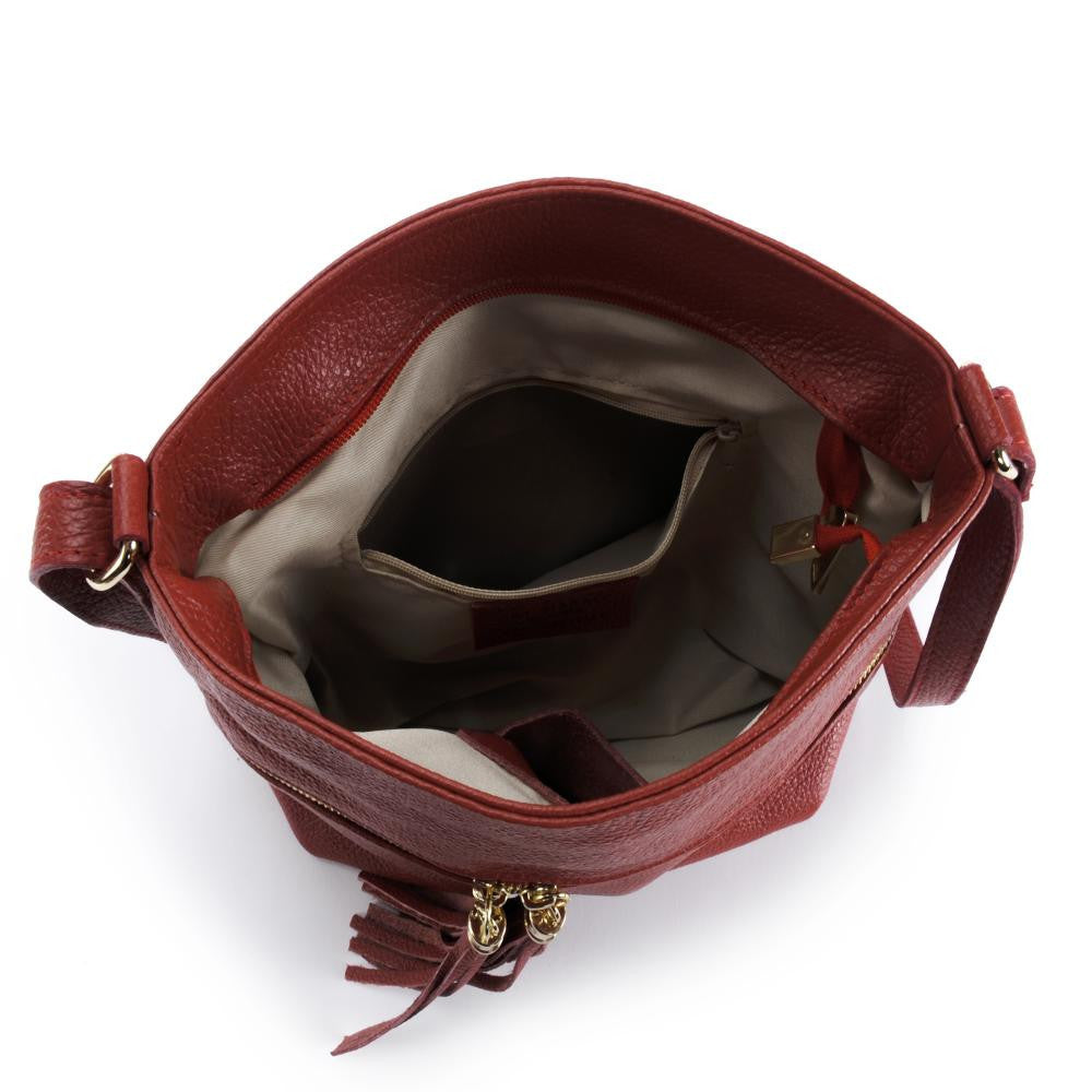 Sac bandoulière en cuir grainé LONDON Rouge garance