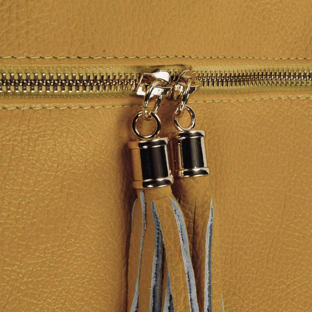 Sac bandoulière en cuir grainé LONDON Jaune Moutarde