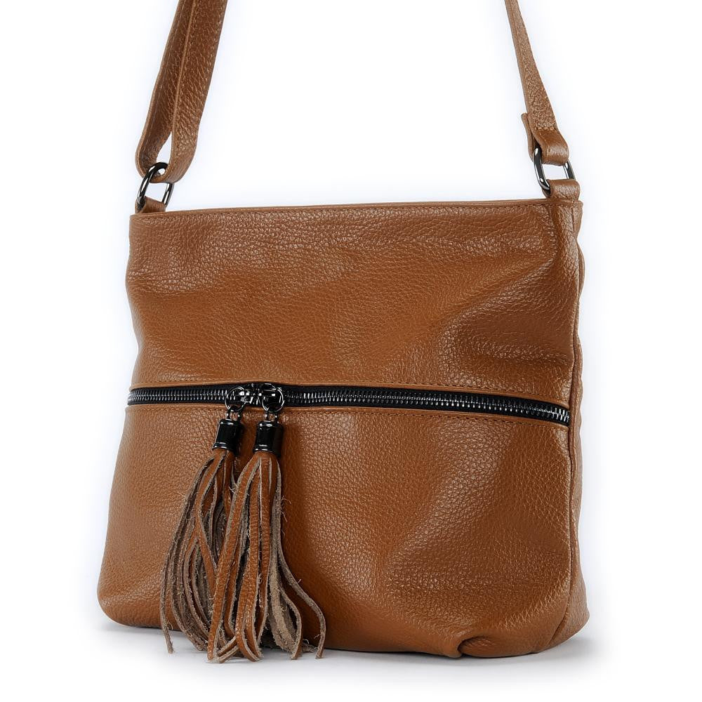 Sac bandoulière en cuir grainé LONDON Cognac foncé