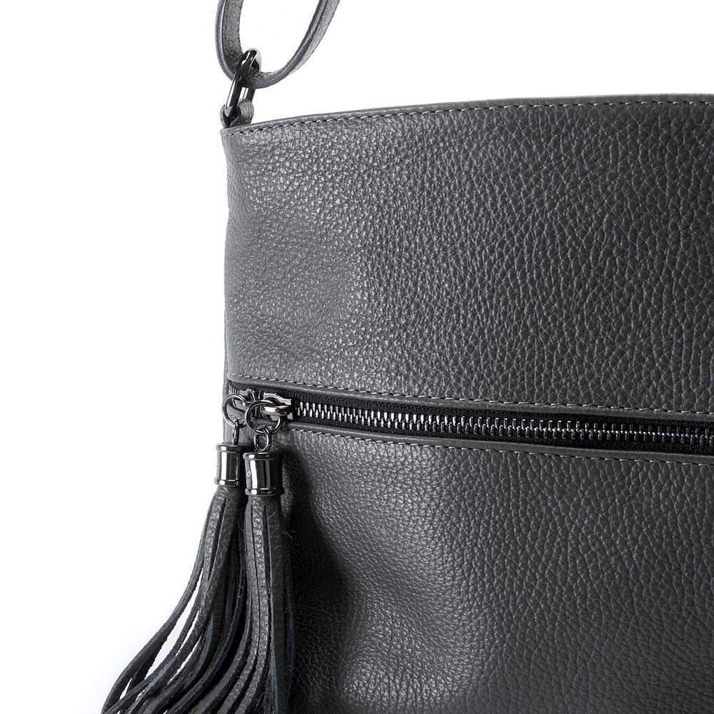 Sac bandoulière en cuir grainé LONDON Gris foncé