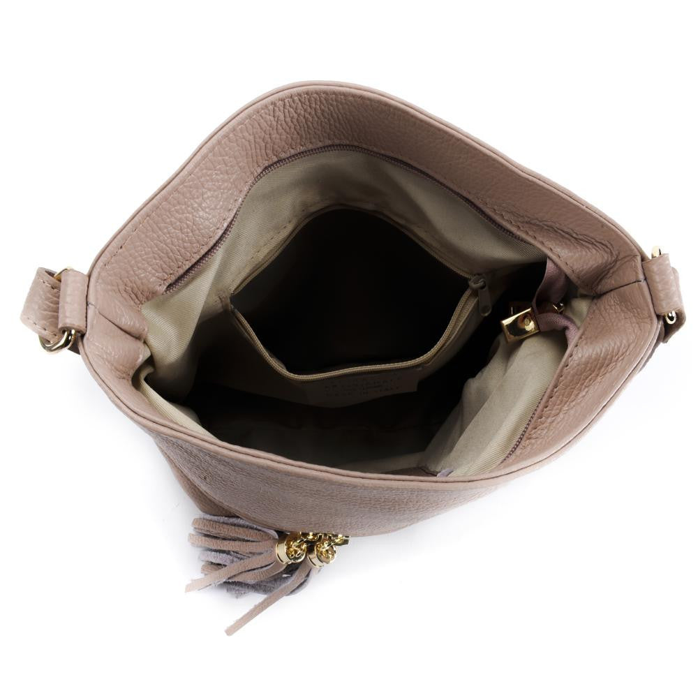 Sac bandoulière en cuir grainé LONDON Rose nude