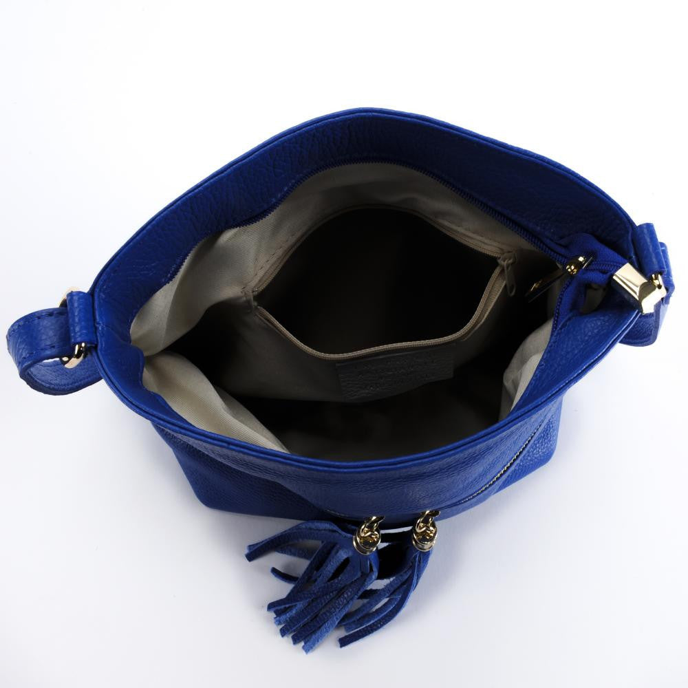 Sac bandoulière en cuir grainé LONDON Bleu roi