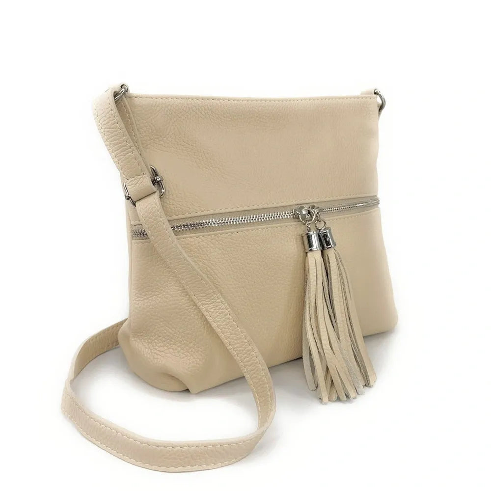 Sac bandoulière en cuir grainé LONDON Taupe clair