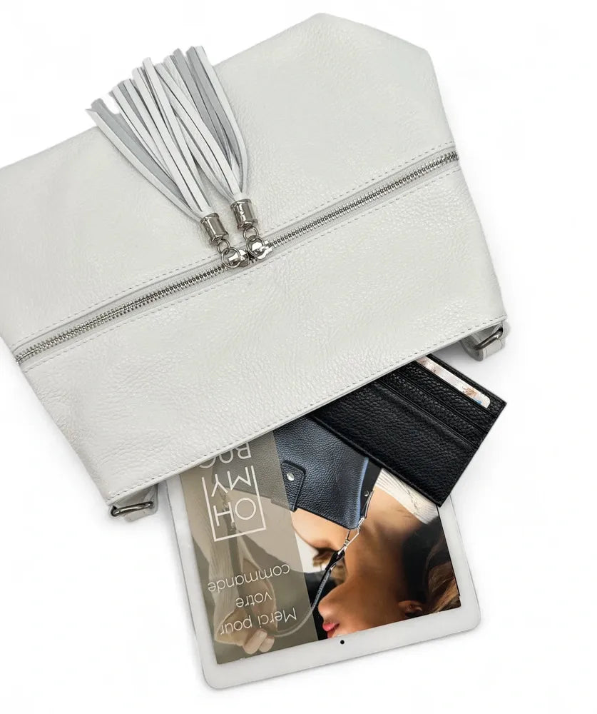 Sac bandoulière en cuir grainé LONDON Blanc