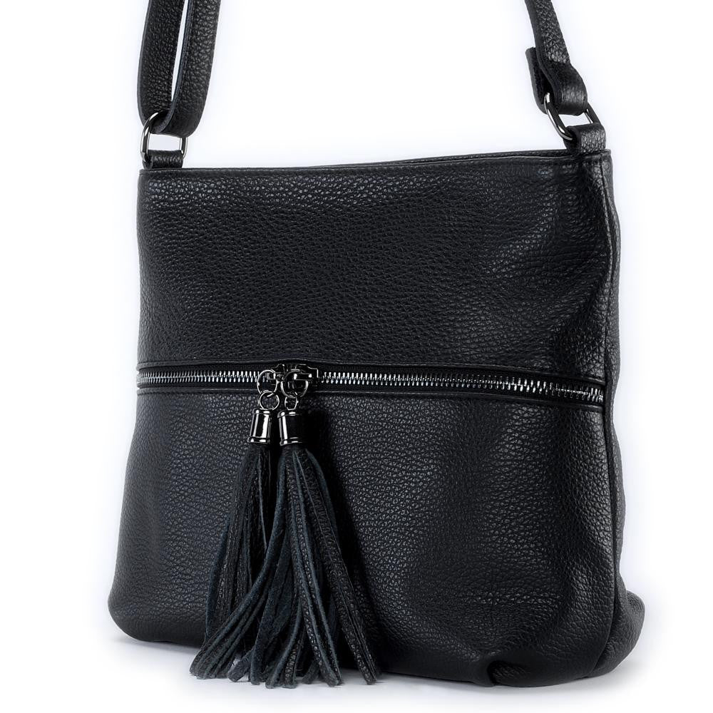 Sac bandoulière en cuir grainé LONDON Noir