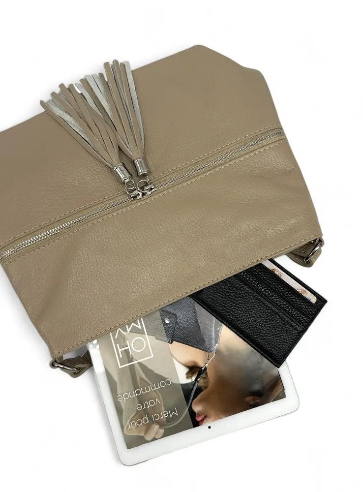 Sac bandoulière en cuir grainé LONDON Taupe