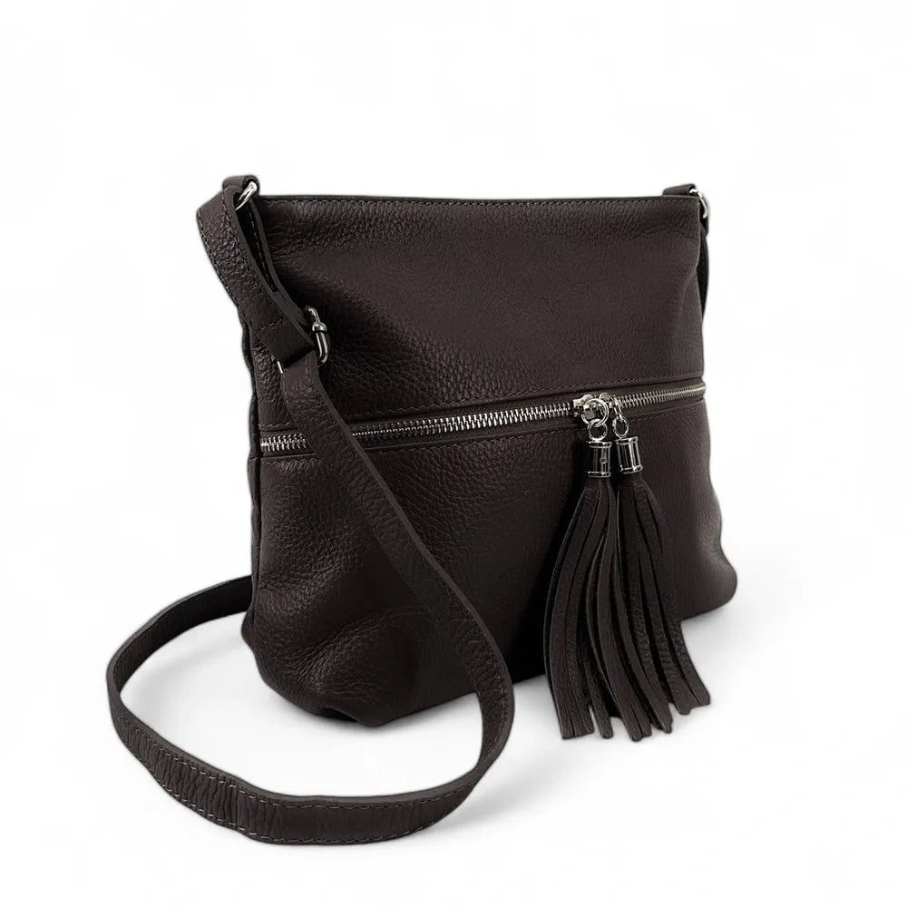 Sac bandoulière en cuir grainé LONDON Chocolat