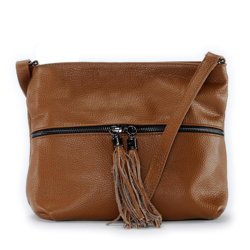 Sac bandoulière en cuir grainé LONDON Cognac foncé