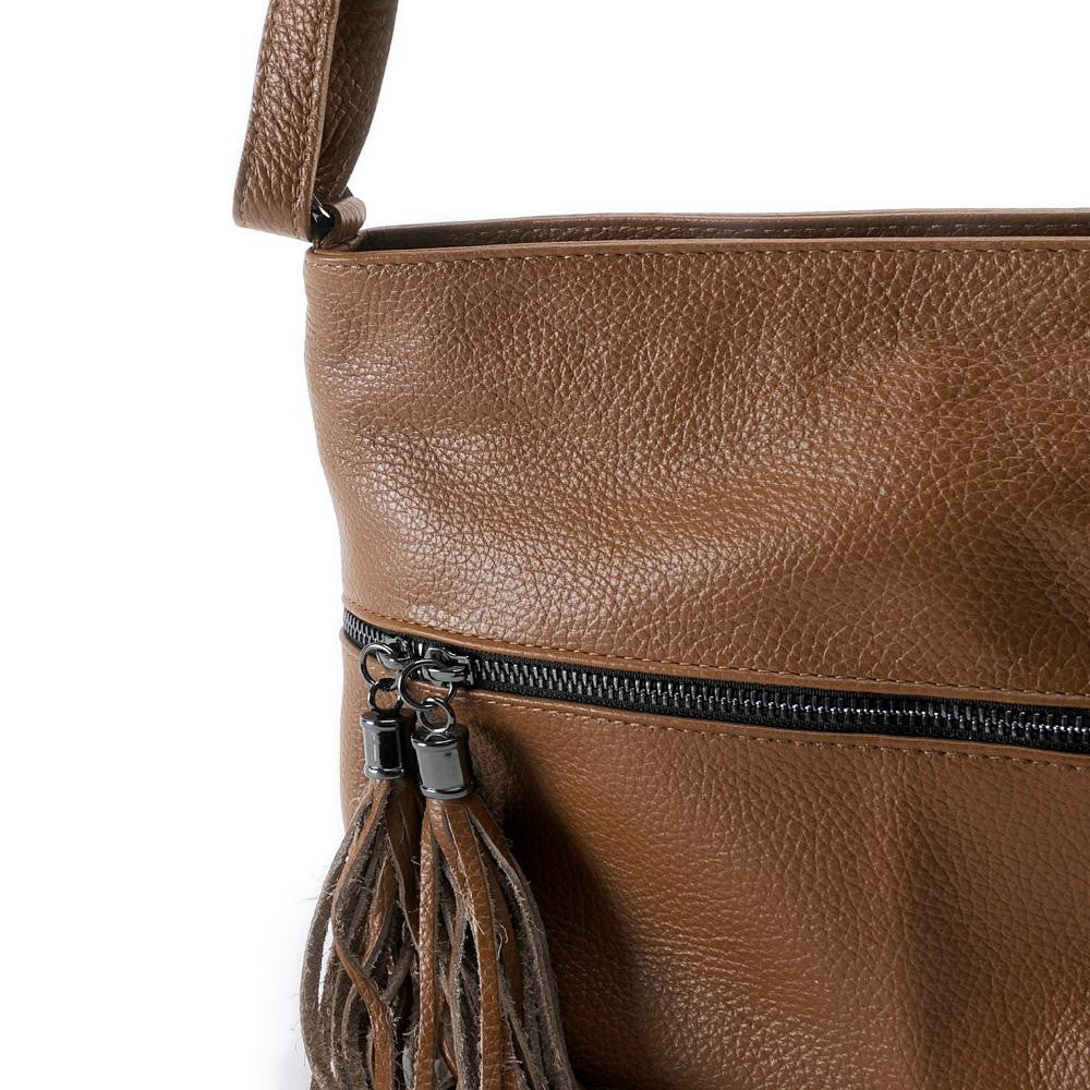 Sac bandoulière en cuir grainé LONDON Cognac foncé