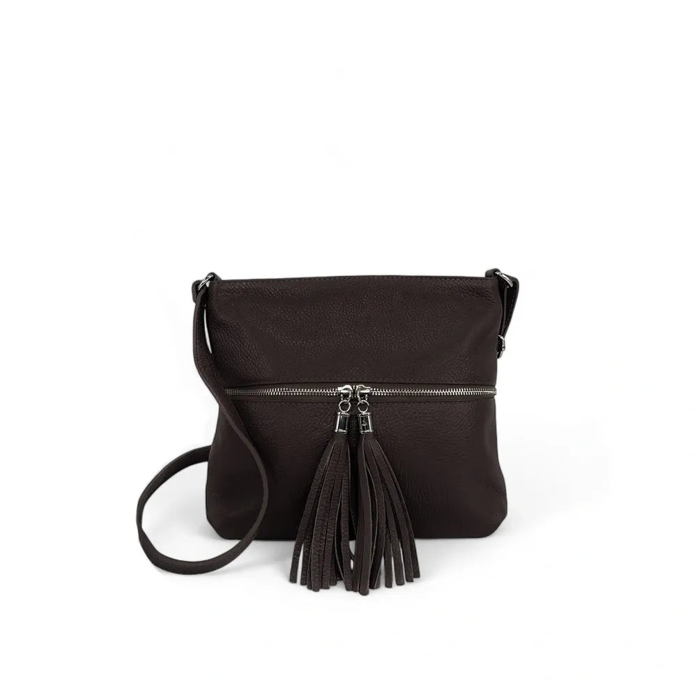 Sac bandoulière en cuir grainé LONDON Chocolat