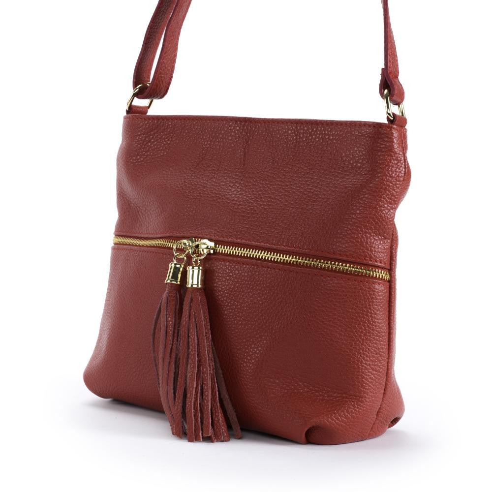 Sac bandoulière en cuir grainé LONDON Rouge garance
