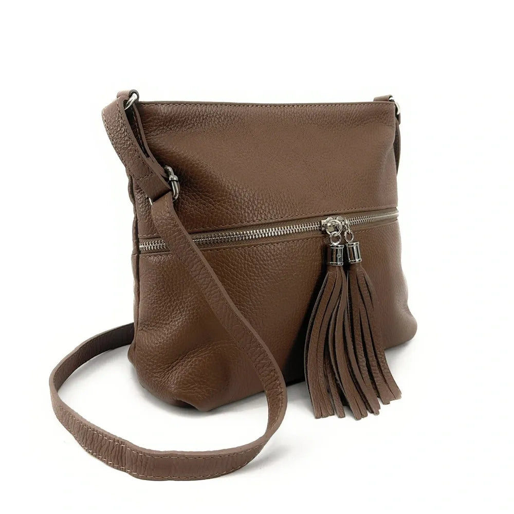Sac bandoulière en cuir grainé LONDON Taupe foncé