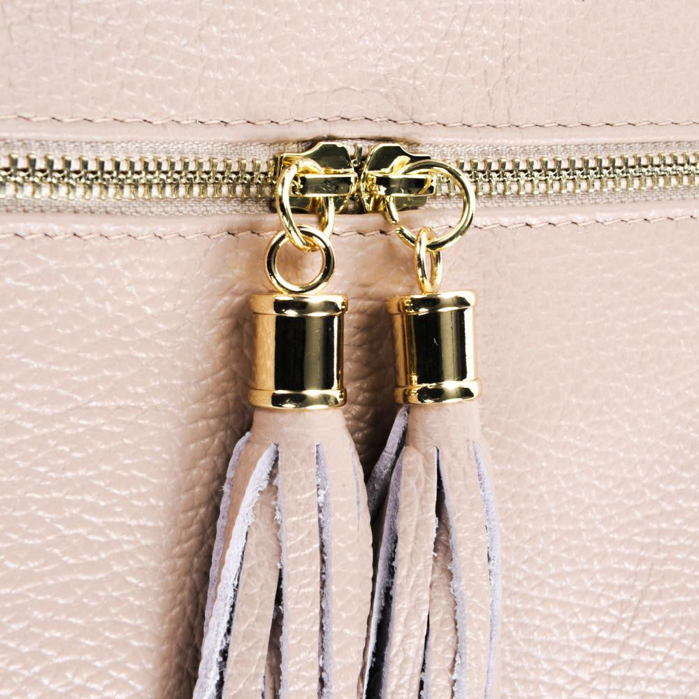 Sac bandoulière en cuir grainé LONDON Rose nude